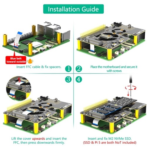 Double Fan NVME to PCIe Adapter for RPi 5 Effective Heat Dissipation - Afbeelding 4 van 8