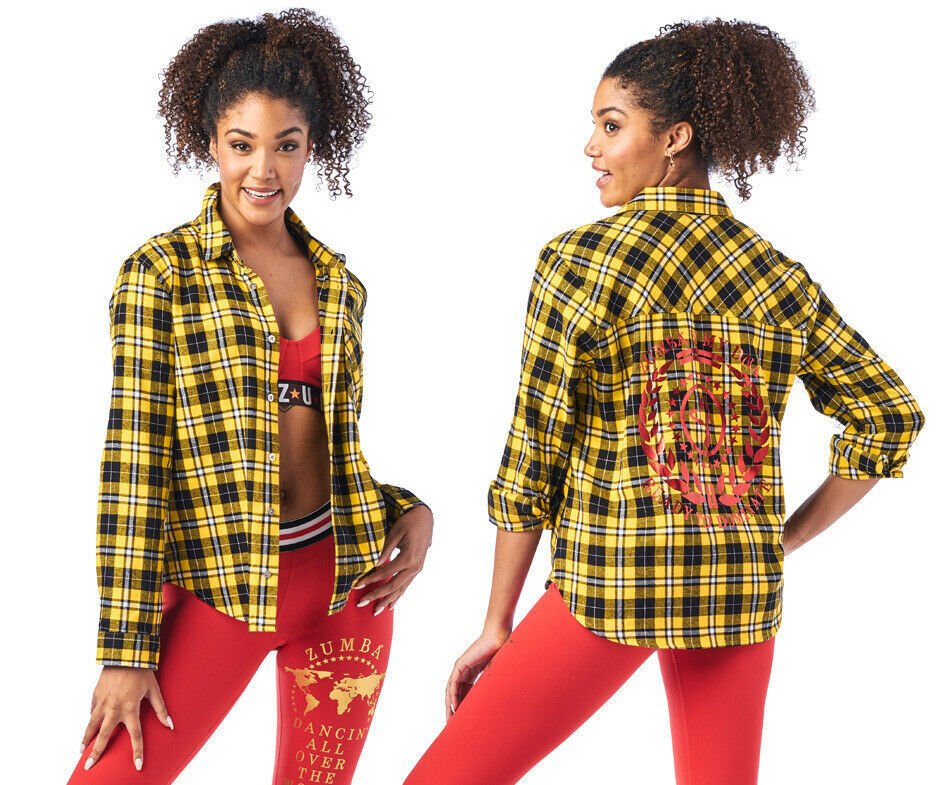 Zumba Crazy Happy Dominate Flannel Button Down Shirt RARE EliteZW Unisex M L XL image 5