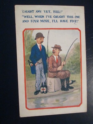 Comic Postkarte ''Schon welche erwischt, Bill?'' ''Na, wenn ich gefangen habe ....'' 1928 verschickt