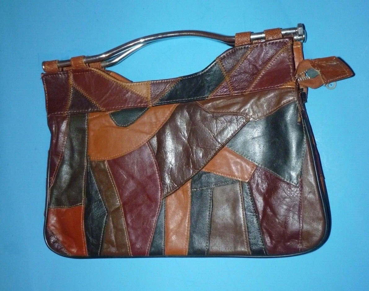 VINTAGE LEATHER COLOR PATCHES CLUCH PURSE BAG HANDBAG 1960