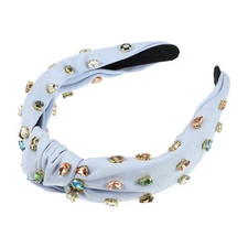 Light Blue Headband Full of Diamonds Women Knotted Versatile Hair Accessories