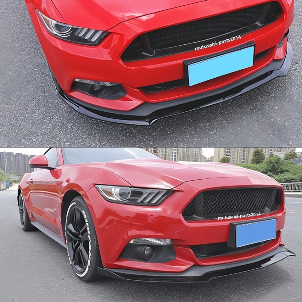 FOR FORD MUSTANG 15-2017 FRONT BUMPER LIP SPLITTER PERFORMANCE STYLE GLOSS BLACK - Image 3 of 4