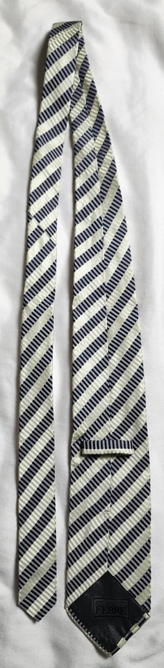 Corbata Gianfranco Ferre Hombre Seda Negra Verde Claro Rayas Hecha en Italia Foto 2 de 4