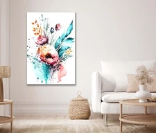 Flowers on White Background Painting Canvas Unframed or Poster Print Wall Art