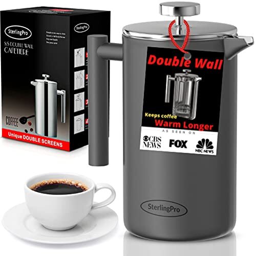 SterlingPro French Press Coffee MakerDouble Walled Large Coffee Press with 2... for sale online
