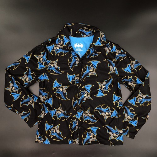Batman Blue & Black Flannel Pajamas Long Sleeve Shirt Size 10 - Picture 3 of 5