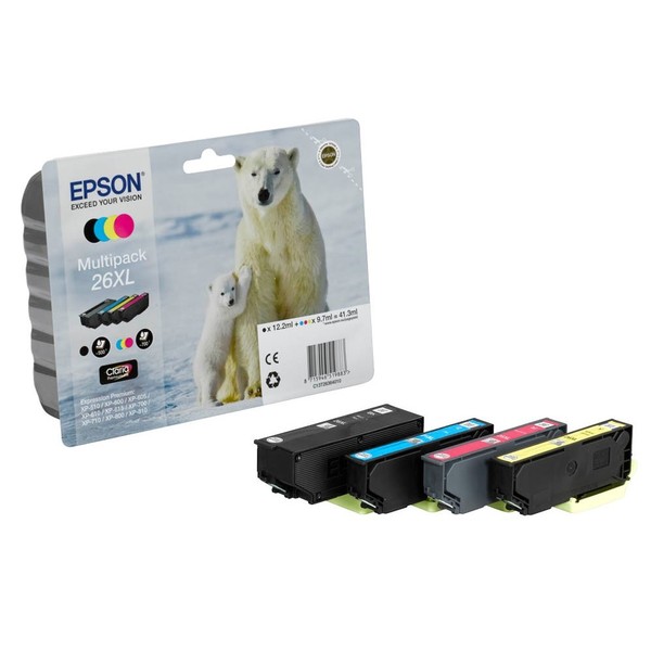 Epson 26XL / T2636XL (EisbäR) Schwarz, Cyan, Magenta, Gelb Druckerpatronen, 4Er--image