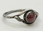 Vintage Sterling Silver Garnet Cabochon Bypass Swirl Ring Size O J10 P150