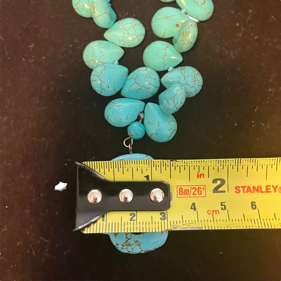 Turquoise Gemstone Statement Necklace Chunky Pendant Boho Southwestern - Image 4 of 4