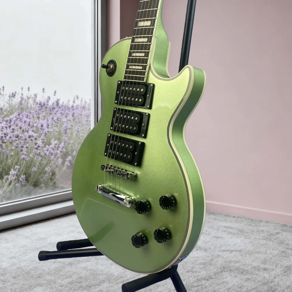 Les Paul Custom Electric Guitar Metallic Green HHH Pickup Diamond Christmas Gift - Image 4 of 4
