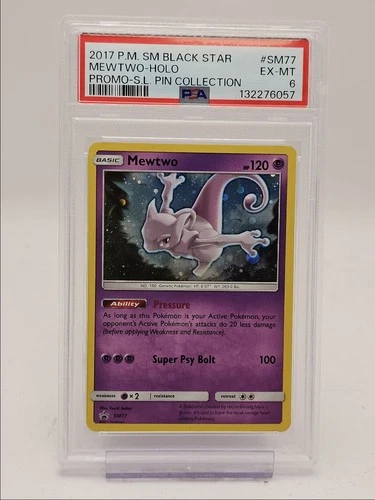 MEWTWO 2017 POKEMON HOLO BLACK STAR PROMO PIN COLLECTION #SM77 PSA 6 Q1173