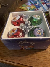 Walt Disney Winnie the Pooh Glass Blown Glitter Christmas Ornaments. Set Of 4.