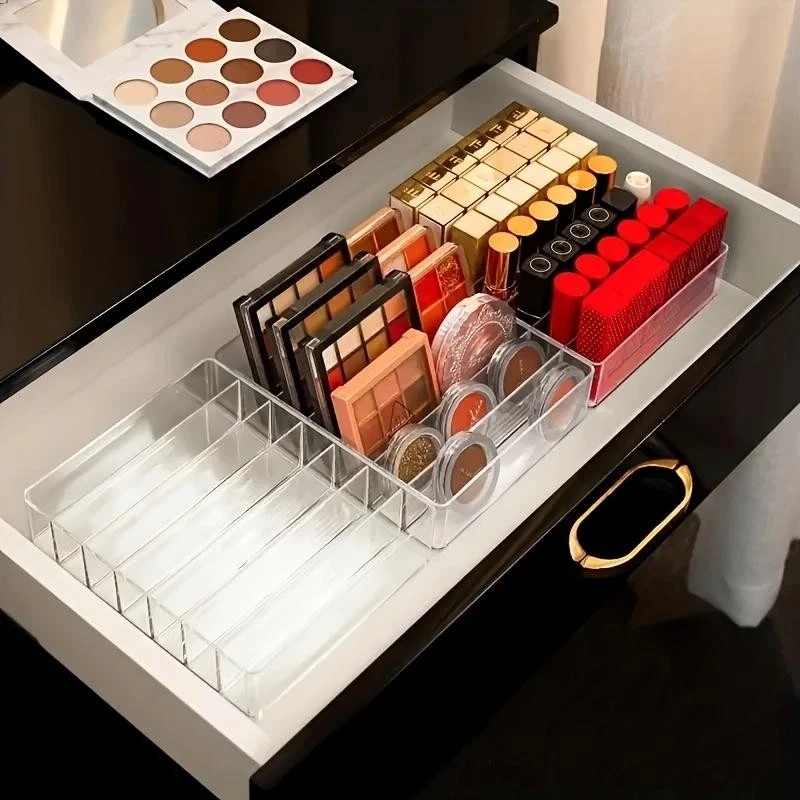 Clear Plastic Makeup Organizer 7 Compartment Lipstick Eyeshadow Tray