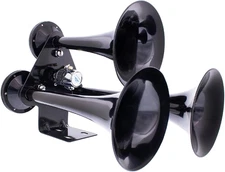 46127 Black 3 Trumpet Train Horn, 12V Heavy-Duty Electric Solenoid, 150 PSI Max,