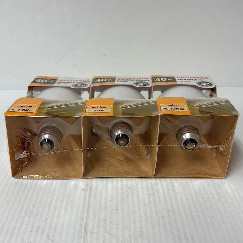 Sylvania 40W Globe Double Life Frosted Light Bulbs 3-Pack G25 Standard Base New - Image 3 of 4