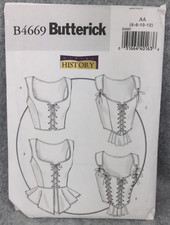 Butterick Sew B4669 Laced Corsets w Peplum Variations Sz 6-12 UNCUT Renaissance