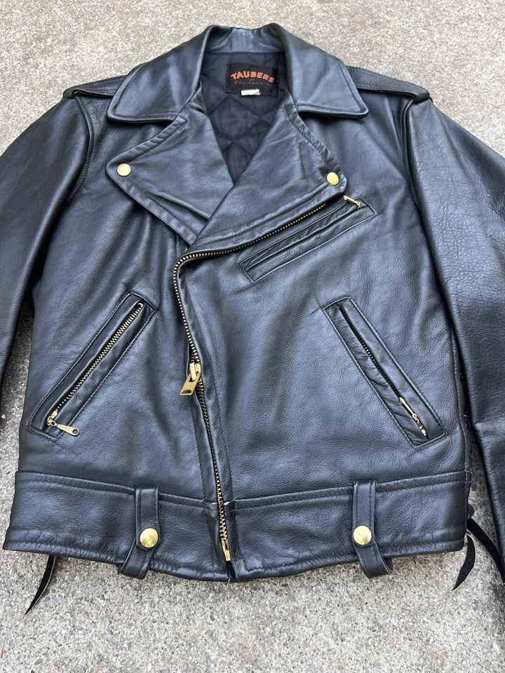 Vintage 60s Taubers Leather Motorcycle Jacket Talon Zips Buco Vanson 18” x 22” - Image 2 of 4