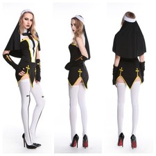 Women Bad Habit Nun Dress for Halloween Outfit 4pcs Set Sexy Nun Cosplay Costume