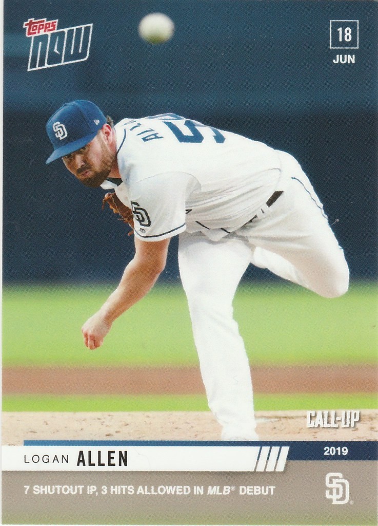 2019 TOPPS NOW #398 LOGAN ALLEN 7 SHUTOUT INNING IN DEBUT SAN DIEGO PADRES
