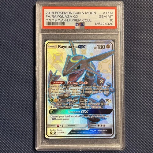 2018 POKEMON SUN & MOON CELESTIAL STORM #177A FULL ART/RAYQUAZA GX PSA 10