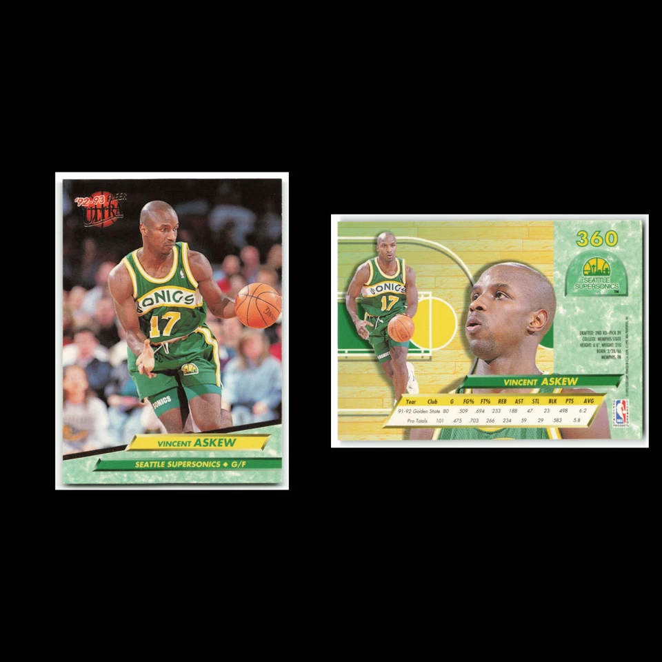Vincent Askew #360 1992 Fleer Ultra Seattle SuperSonics Basketball Card NBA NM - Image 3 of 3