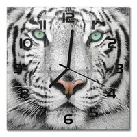Glas-Wanduhr Als Dekorative Glasuhr WeißEr Tiger Schwarze Zeiger 30X30 Cm