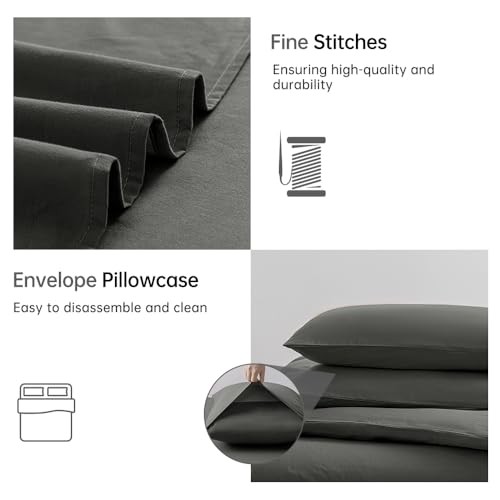 Cotton Duvet Cover Twin Size - 100% Washed Cotton Linen Twin(68"×90") Gray - Picture 7 of 7