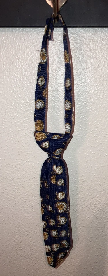 Vintage Anos 90 Relógios Gravata Sarja Breakaway 2T Criança Gravata Formal Azul Marinho Bege - Imagem 2 de 4