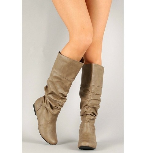 Retro Womens Slouch Boots Flats Mid 