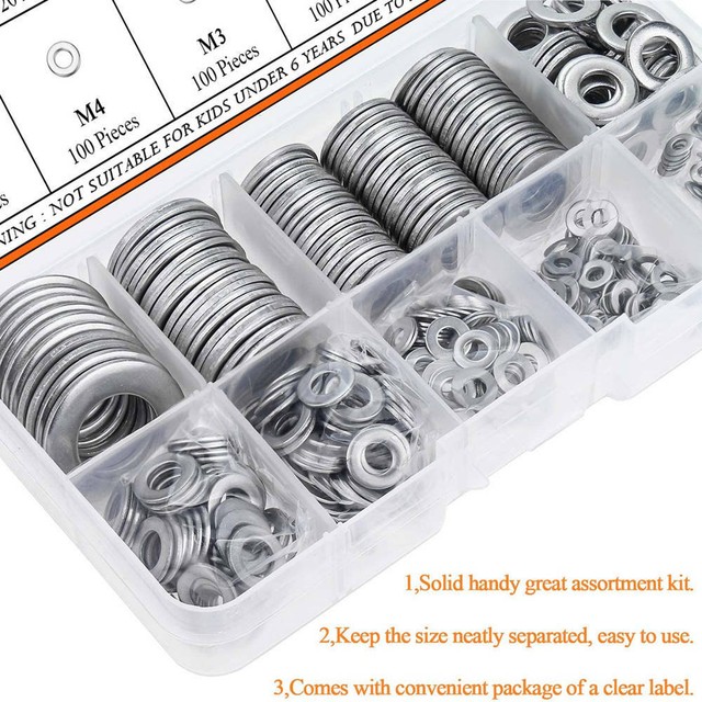 600pcs 304 Stainless Steel Flat Washers Assortment Kit 9 Sizes M2M12 CS eBay