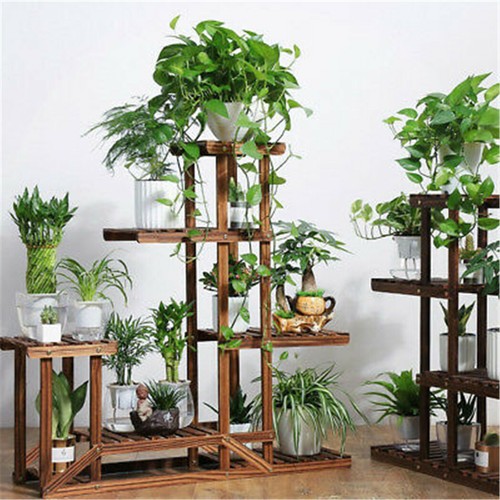 Rustic 6 Tier Wooden Step Shelf Plant Stand Flower Shelving Unit Garden Lawn Hal - Picture 4 of 12