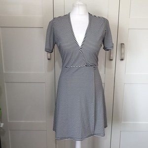 black and white striped wrap dress