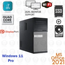 WINDOWS 11 PC Dell Desktop TOWER Computer DVD 16GB/32GB 2TB Core i7 3.4 GHZ SSD 
