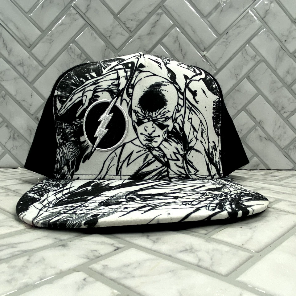 Gorra de béisbol The Flash DC Comics blanca y negra ajustable con cierre a presión Foto 2 de 4