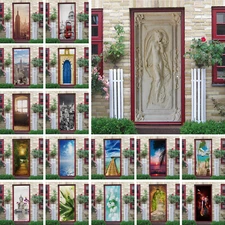DOOR STICKER Urban high-rise Goddess Statue 3D Self-adhesive Murals Decals Cover