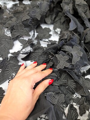Black Butterfly Lace 3D Embroidery Lace Fabric Sold by the Yard For Dress  Prom | eBay