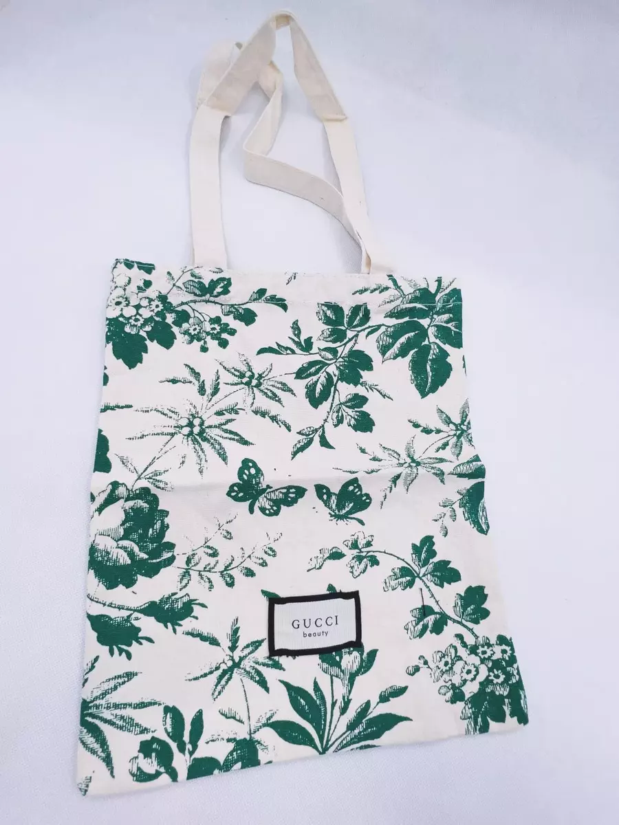 Gucci Beauty VIP GIFT NEW Ivory White Green Cotton Tote Bag Floral