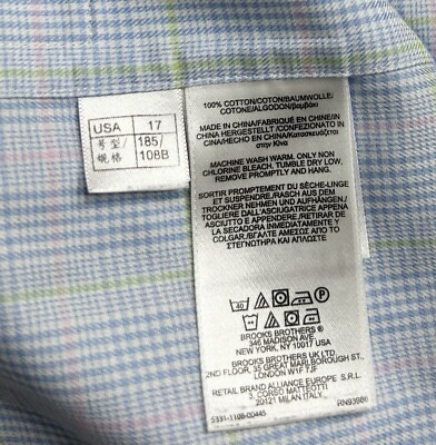 Brooks Brothers Slim-Fit Non-Iron Plaid Dress Shirt Blue Pink