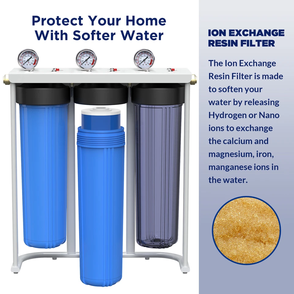 3 Stage 20"x4.5" Big Blue PP Resin CTO Carbon Whole House Water Softener Filter - Image 4 of 4