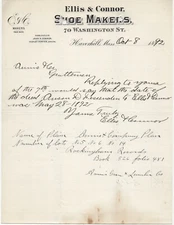 1892 ELLIS CONNOR SHOE MAKERS HAVERHILL MA LETTER DEED FESSENDEN ANNIS GRAIN CO