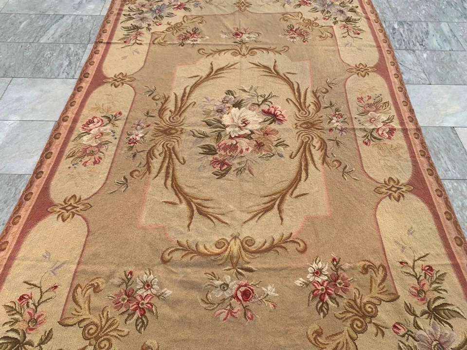 Vintage French Style Aubusson Needlepoint Chain Stitch Area Rug 5x8 ft Free Ship - Image 2 of 4