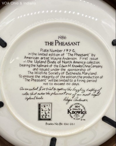 THE PHEASANT Framed Plate Upland Birds of North America Knowles 11" - Picture 10 of 11