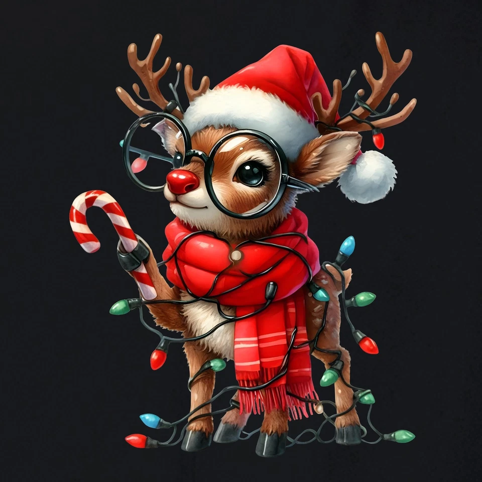 Weihnachtsrentier Rudolph Brille Zuckerstange Kawaii Geschenk Unisex Sweatshirt  - Bild 3 von 4