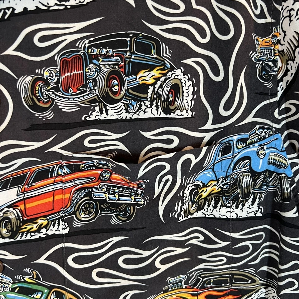 Reyn Spooner Car Shirt Mens Large Eddy Y Spun Rayon Vintage Muscle Hot Rods - Image 4 of 4