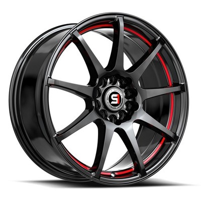 17x7 Spec-1 SP-67 Gloss Black & Red Line Wheels 5x4.25/5x4.5 (42mm) Set of 4