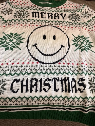 Holiday Time Ugly Christmas Sweater Women's XL 18, Smiley Face White - Picture 2 of 11