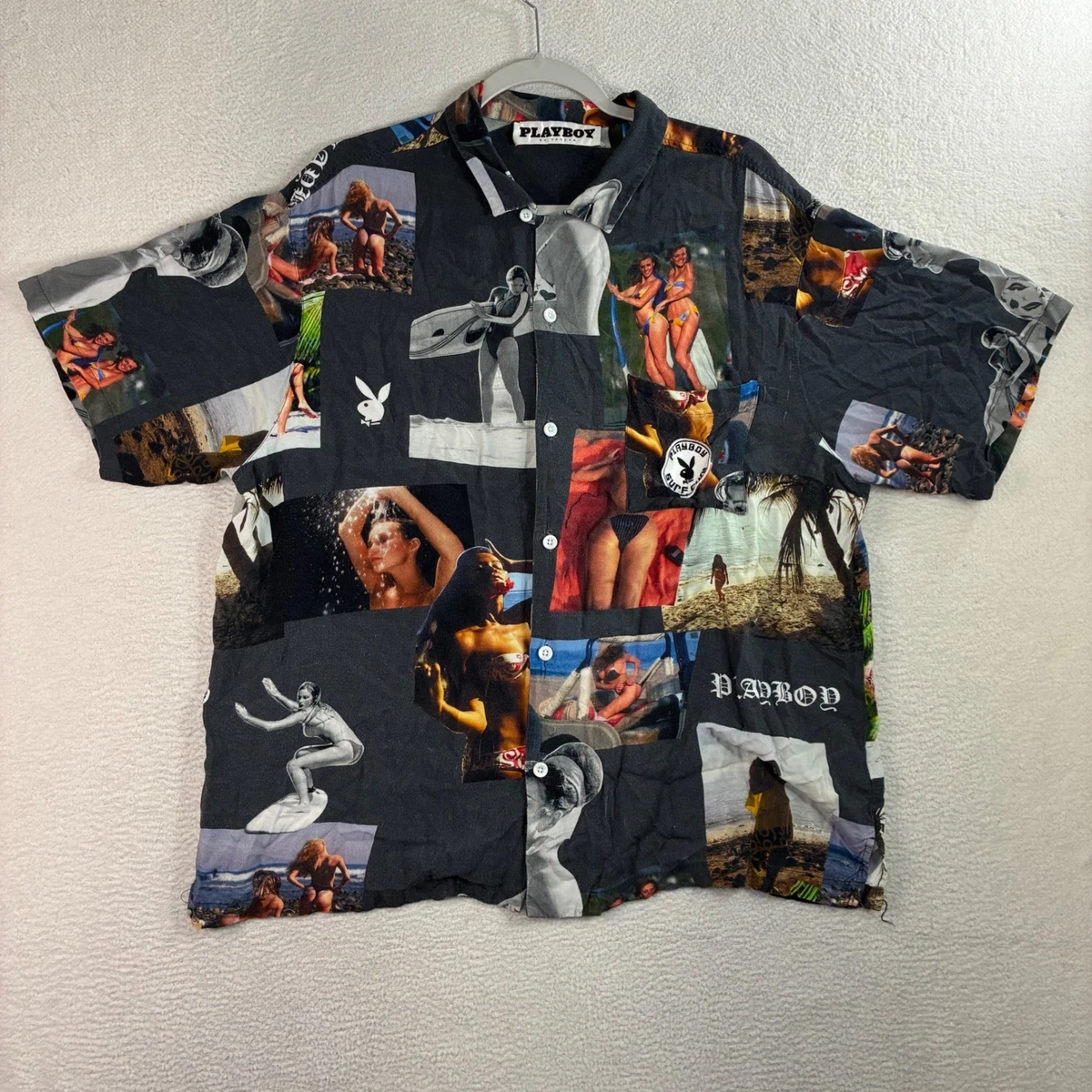 Playboy Short Sleeve Hawaiian Casual Button-Down Shirts for Men
