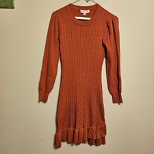 Nanette Lepore Ribbed Flounce Ruffle Sweater Mini Dress Small Rust