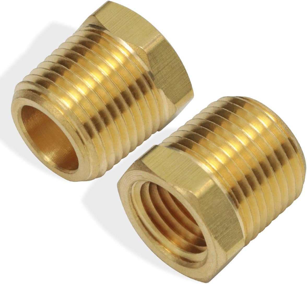 3/8 NPT Male to 1/4 NPT Female Brass Hex Bushing Pipe Reducer Adapter 2 Pack