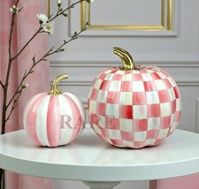 Mackenzie-Childs Classic Bubblegum Stripe Small, Check Medium Pumpkin Set New